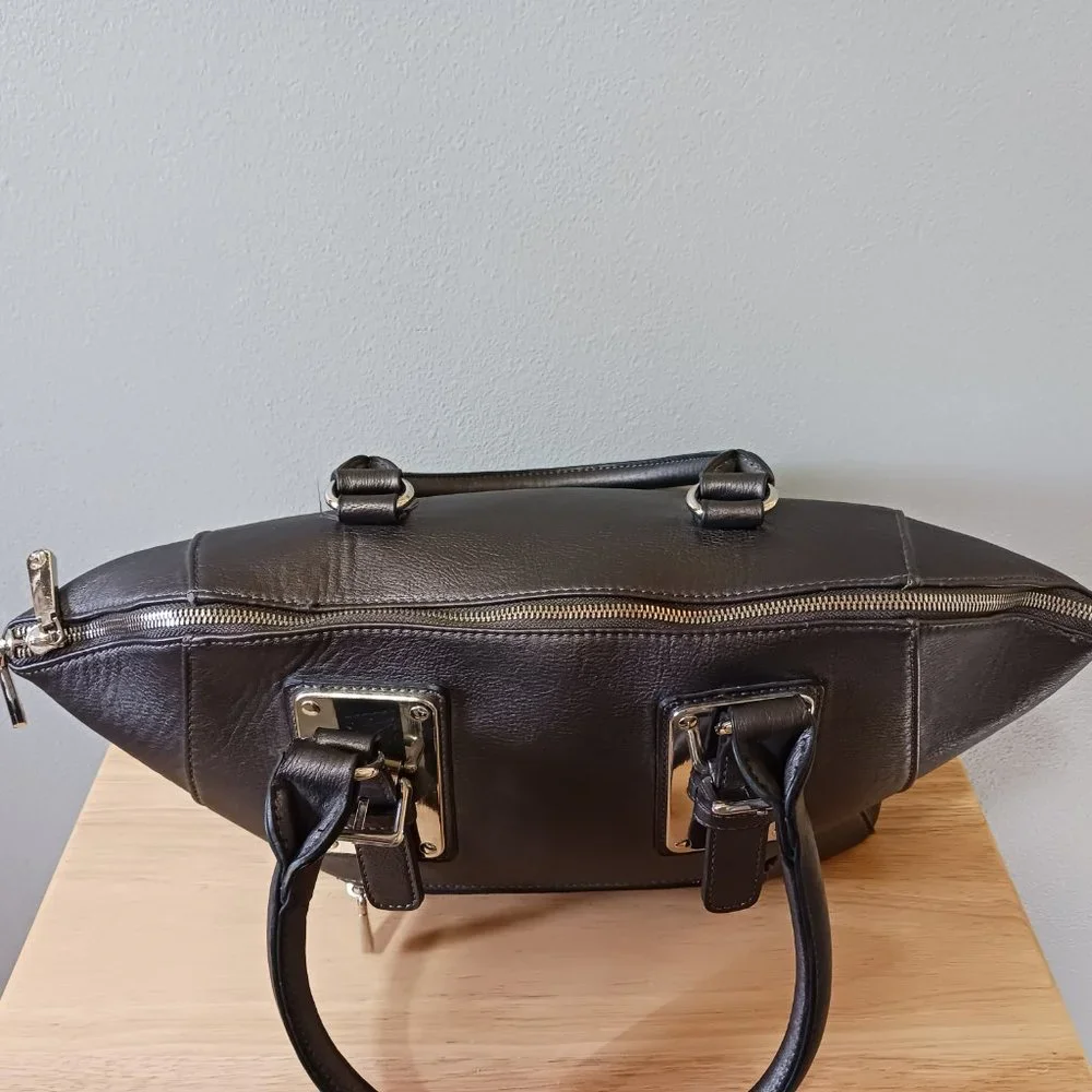 Charming Charlie Dark Gray Handbag Tote Buckles Zipped Closure - Picture 5 of 12